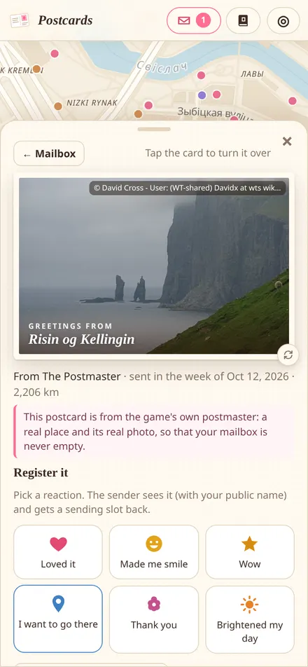Postcards: a postcard from the Faroe Islands in the mailbox